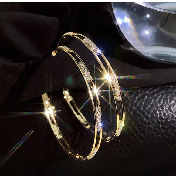 New Gold Circle Hollow Earrings Hoop Drop Dangle - Picture 2 of 5